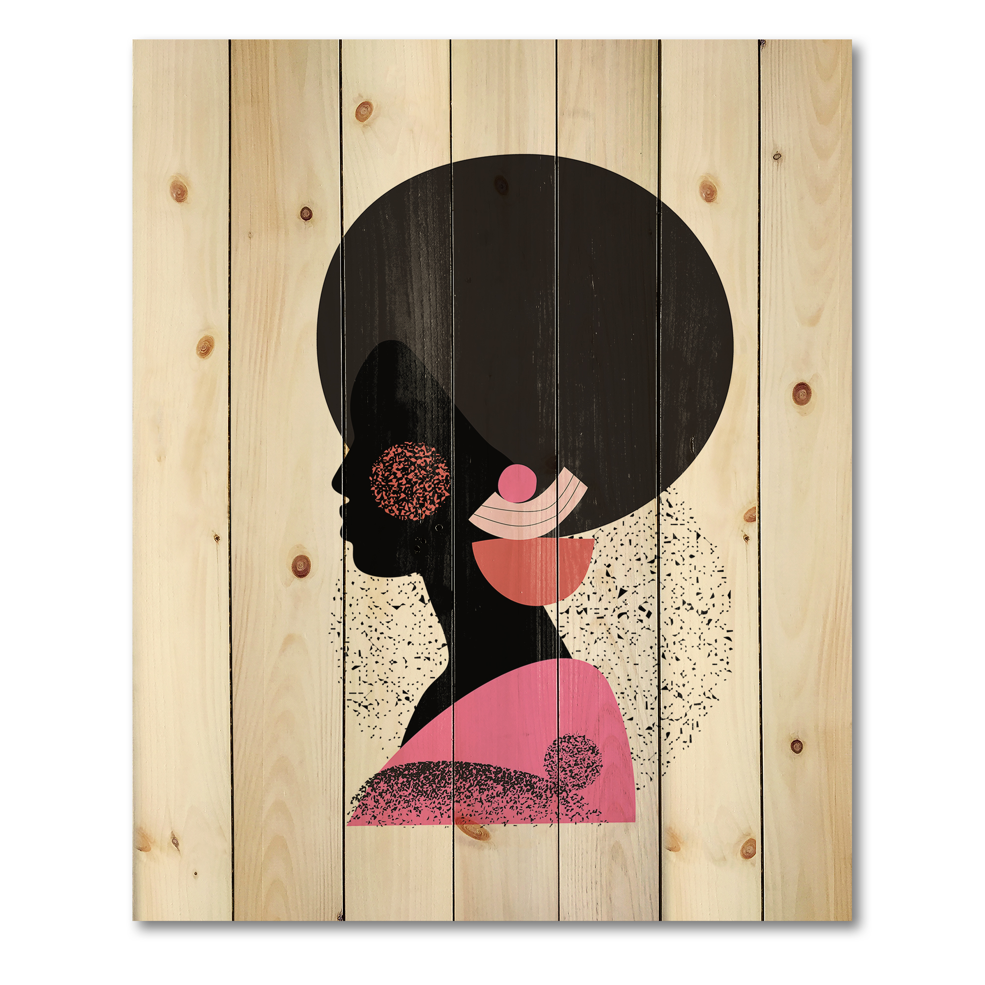 Designart 'Ethnic Geometric Silhouette of African American I' Modern Print on Natural Pine Wood