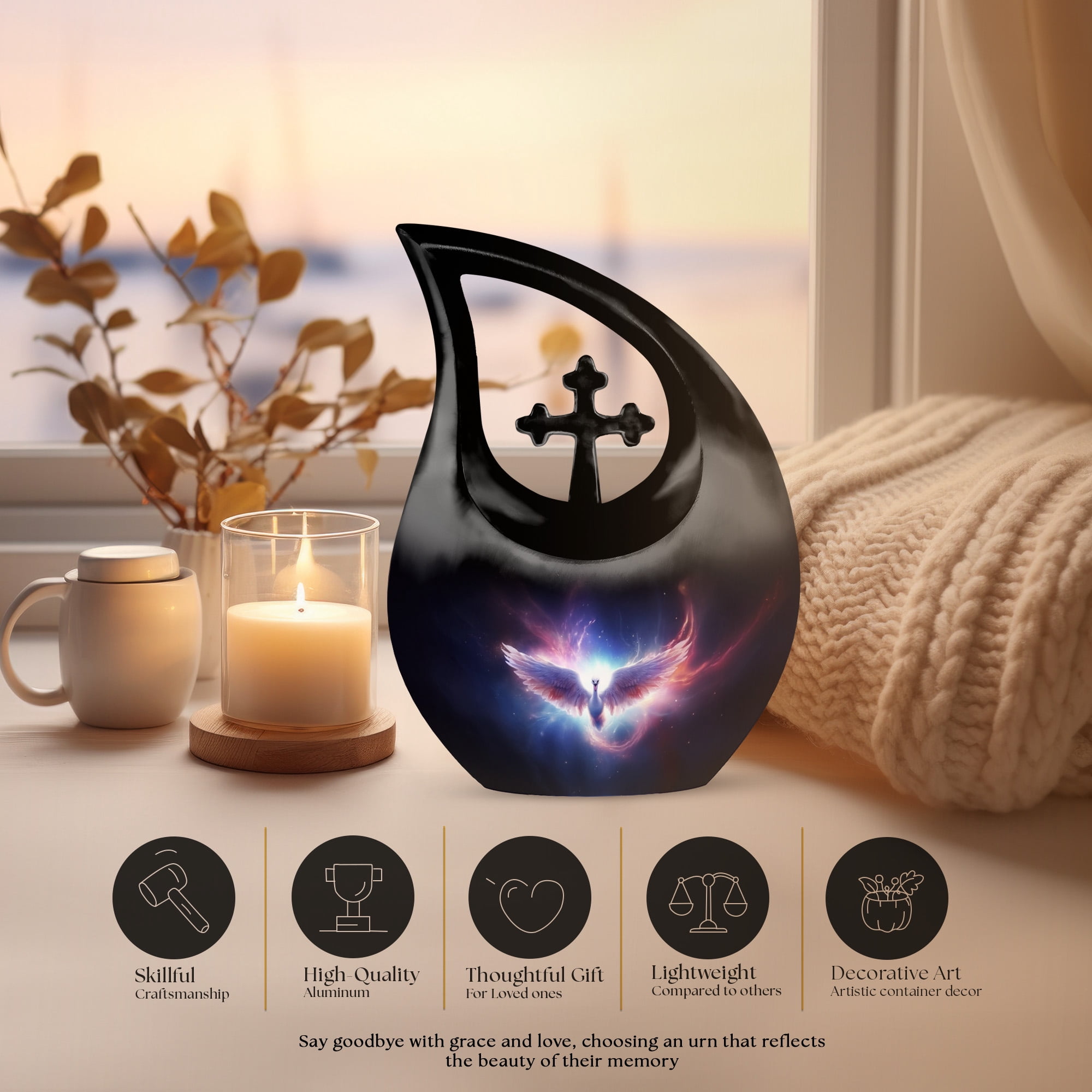 MUKTIVE Phoenix Burial Urns for Ashes for Women & Men, Combo Sets Urns for Human Ashes, Holds 180 Cubic, Funeral Urn for Mother, Gifts for Loss of Mom, (1 Large 10 ", 4 Keepsake 3 ")