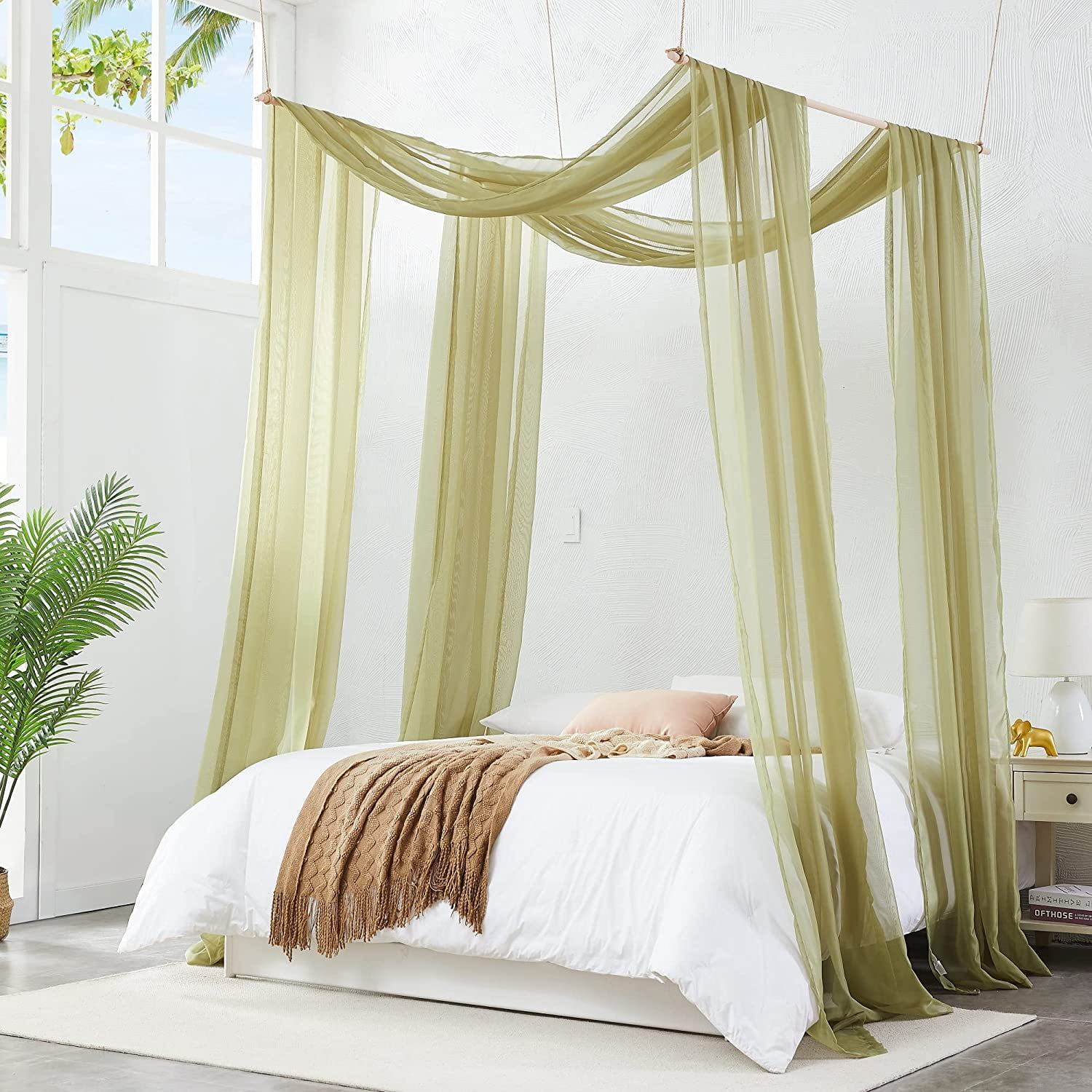 Warm Home Designs 55" W x 144" L Sage Green Bed Canopy Curtains for Twin Bed. BC Sage 144