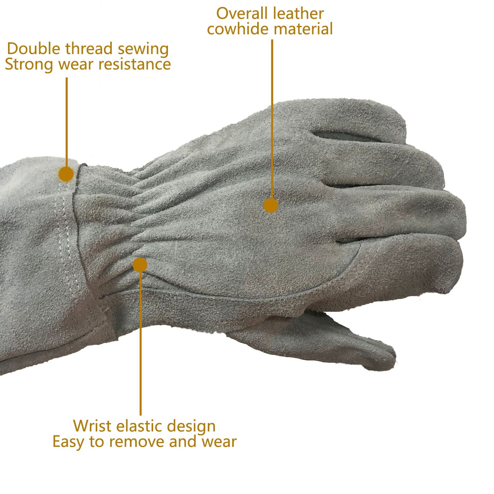 Long Tube Gardening Gloves Cowhide Protective Work Gloves, Thick Durable Leather for Thorn Resistance, Hand Safety, Gardening, Yard Work, Landscaping, Outdoor Plant Care