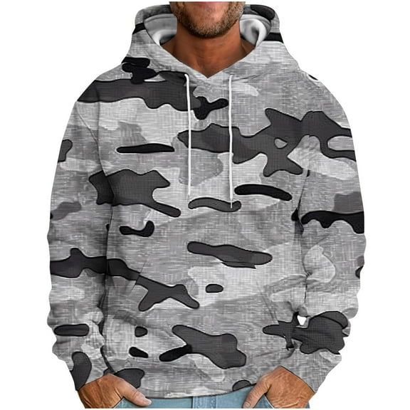 TFEOQRY Men's Hooded Sweatshirts Loose Camouflage Drawstring Printed Pullover Long Sleeve Hooded Tops Sweatshirt Multicolor