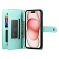 thumbnail image 7 of Allytechgroup Wallet Case for Apple iPhone 16 Plus, 9 Cards Holder + Zipper Pocket + Hand Wrist Shockproof Stand Flip Cover RFID Blocking Phone Case for Women Men, Mint, 7 of 7