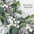 thumbnail image 4 of 24 Inch Winter Wreath for Front Door, Artificial Christmas Wreath with 2 White Owls, Frosted Eucalyptus, Pinecones and White Berries, 4 of 9