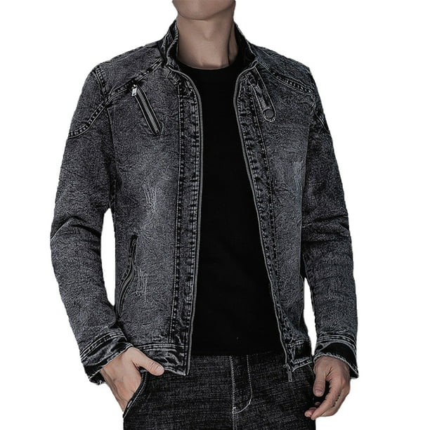 Chaqueta de piel sintética con cremallera de color sólido a la moda de otoño primavera y otoño para hombre Pompotops oipoqjl13963