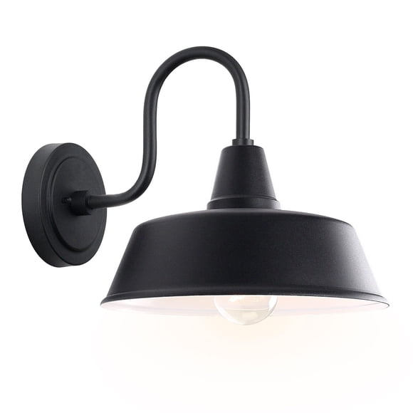 GOALPLUS Matte Black Outdoor Gooseneck Barn Light for Porch, 10 Inch Dome Farmhouse Exterior Wall Lighting with Wall Mount, Outsi