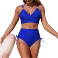 thumbnail image 2 of Women High Waisted Bikini Sets V Neck Cross Twist Front Two Piece Swimsuit Tummy Control Bathing Suit Royal Blue XL, 2 of 5