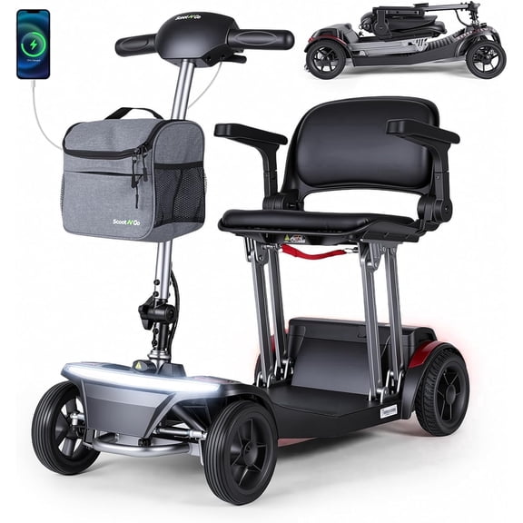 ScootNGo Folo Lightweight Foldable 4-Wheel Mobility Scooter, Black