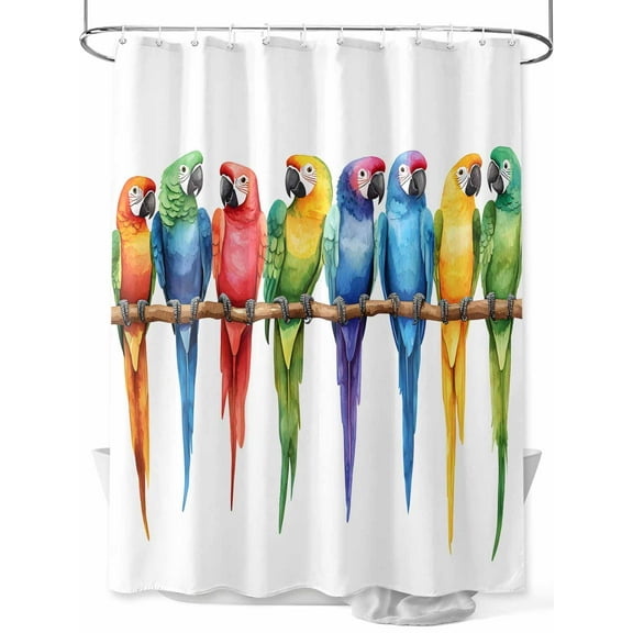 Fsddascl Colorful Parrot Shower Curtain Set - Small 36" x 72" Washable Bathtub Curtain with 12 Hooks, Watercolor Modern Funny Animal Bird Waterproof Fabric Stall Shower Curtains for Bathroom/Bathtub
