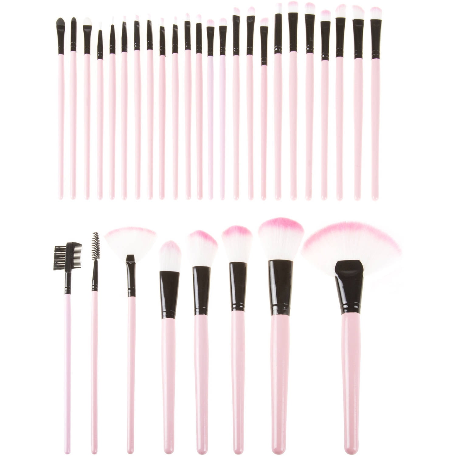 32 Piece Professional Makeup Brush Set- Includes Foundation Eyeshadow Eyeliner Eyebrow Concealer Lip Brushes by Everyday Home- Pink