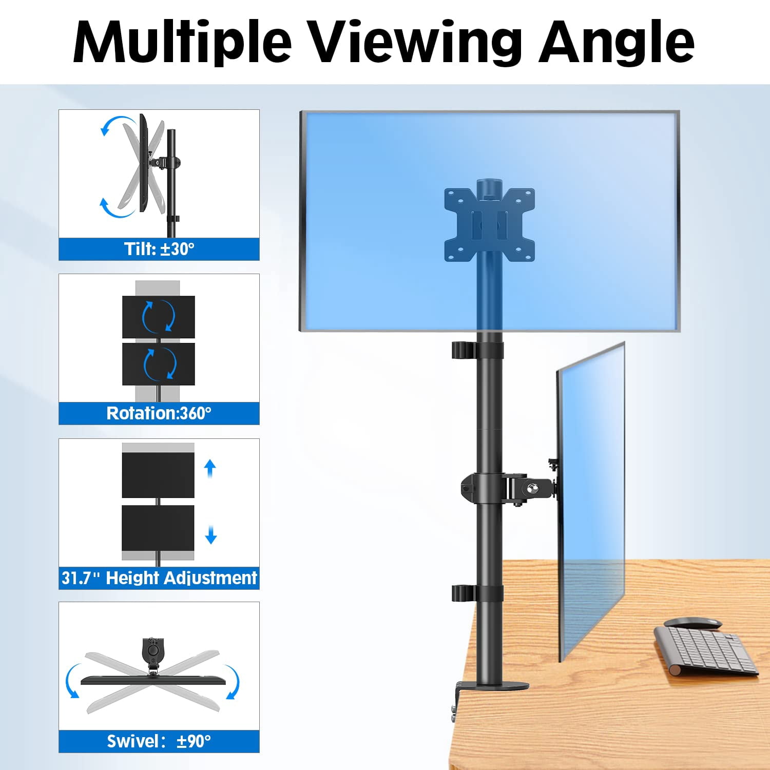 HOMOUNT Dual Monitor Stand, Vertical Monitor Desk Mount for 2 Max 32 inch Stack Screen Monitors, Height Adjustable, Swivel, Tilt, up to 17.6lbs