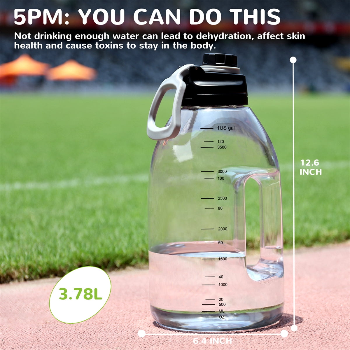 Kepooman 1 Gallon Leakproof Drinking Water Bottle with Inspirational Time Marker and Handle Leak-Proof Marker for Fitness, Gym and Outdoor Sports, Water Bottle-G