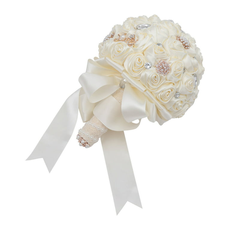 Miumaeov Artificial Wedding Bouquet, Bride Bridesmaid Bouquet Silk Flowers with Diamonds Pearl for Home Office Parties Decoration Wedding Ceremony
