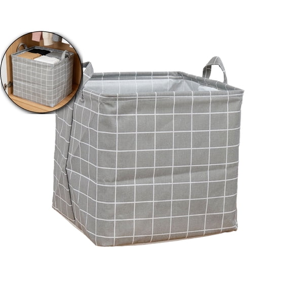 Storage Basket Cotton and Linen Fabric Mini Storage Cube Storage Basket with Handles for Shelves & Desks(Gray)