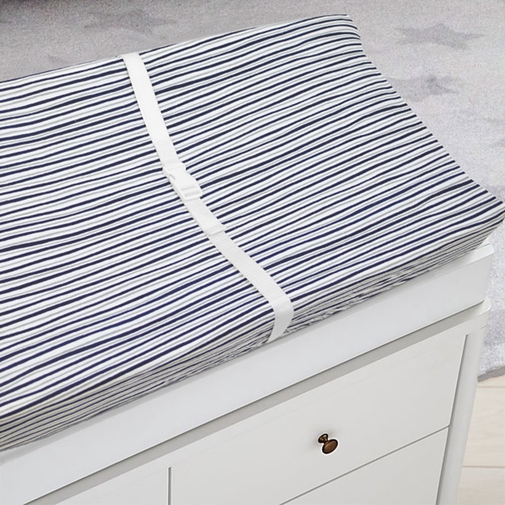 American Baby Company Printed 100% Natural Cotton Jersey Knit Fitted Contoured Changing Table Pad Cover, Also Works with Travel Lite Mattress, Navy/Grey Funny Stripes, Soft Breathable, for Boys