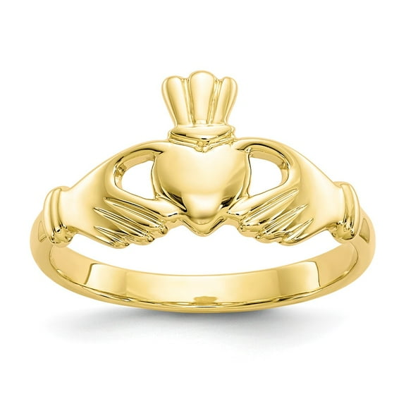 10K Yellow Gold Ring Band Themed Polished Claddagh