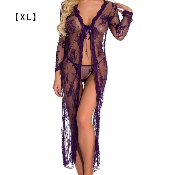 Conjunto de ropa interior sexy Traje de lencería de encaje Ropa sexy lavada a mano para adultos, Morado, XL tholdsy XX000040-27