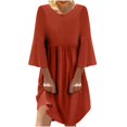 thumbnail image 1 of CHOK Cyber&Monday Deals Robes pour Femmes 2023 Manches Évasées Tunique Fluide Smockée en Coton Lin Robes Manches 3/4 Col Rond Solide Été Mini Robe Formelle Café TTTTG Liquidation un, 1 of 5