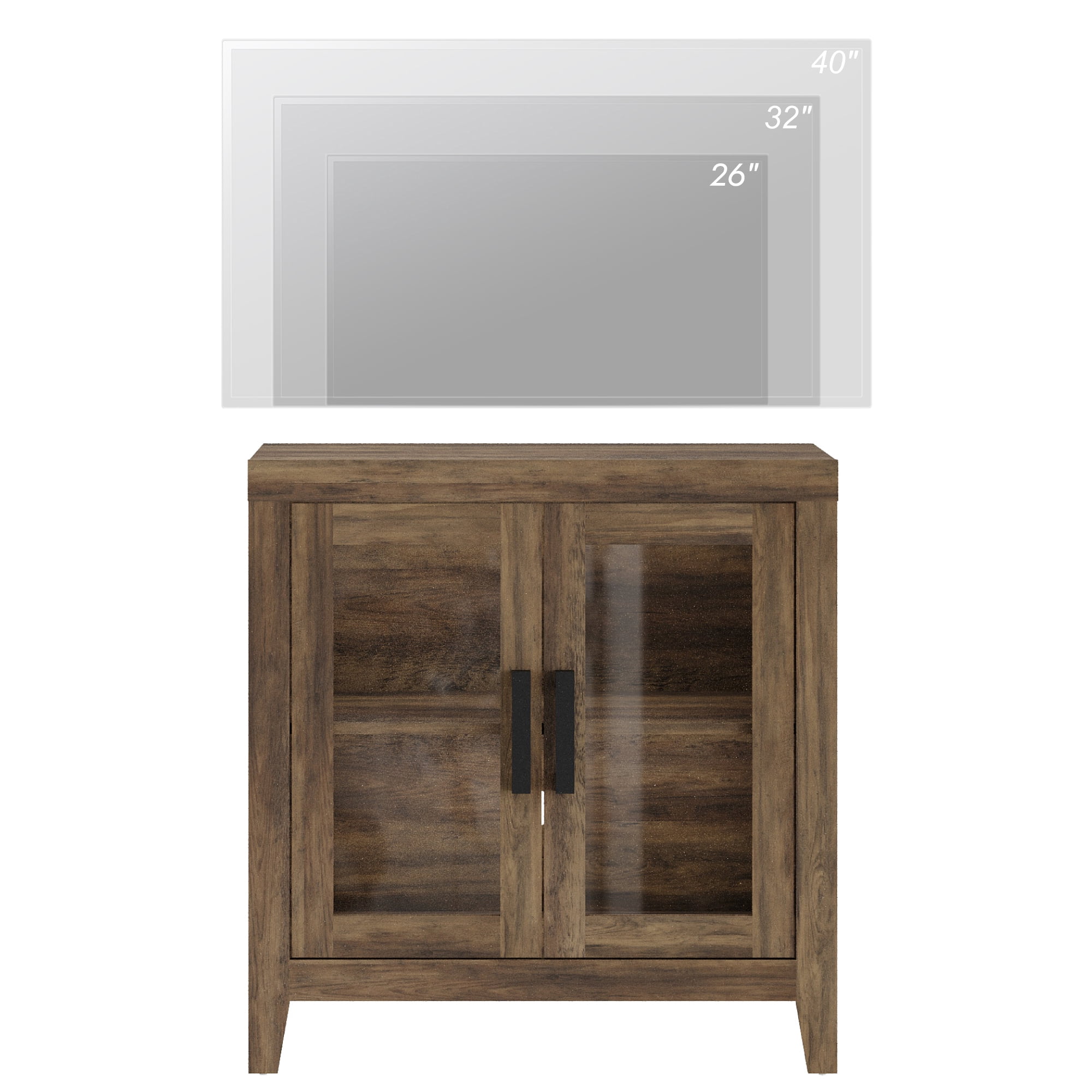 WAMPAT Modern Farmhouse TV Stand up to 40"TV, Entertainment Center with Tempered Glass Doors & Adjustable Shelves, Brown