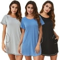 thumbnail image 2 of FLMEI Women Nightgowns Summer Sleep Dress Lounge Loose Summer Sleepshirts Sleepwear Dress Short Sleeve with Pockets S-XXL, 2 of 9