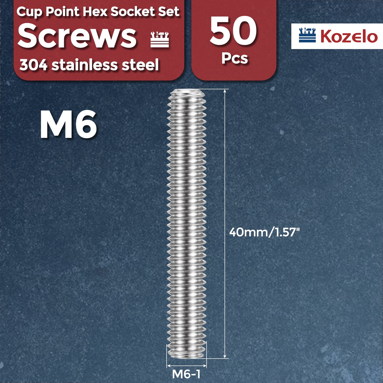 Uxcell 50pcs Cup Point Hex Socket Set Screws - [M6-1x40mm] 18-8 Stainless Steel Headless Allen Head Grub Set Screw with Hex Key Wrench for Door Handles, Bathroom Fixture & Towel Rack