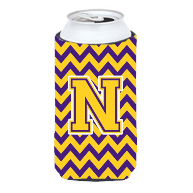 Letra N Chevron Púrpura Y Oro Tall Boy Bebida Aislador Hugger Cj1041-Ntbc