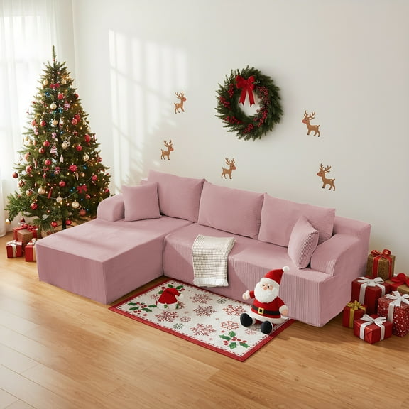 ZAFLY 107" Cloud Sectional Couch with Chaise, Oversized L Shaped Deep Seat Couches and Sofas for Living Room - Pink