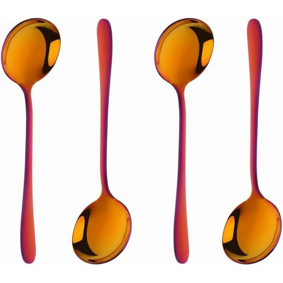 MISSUNNY Soup Spoon, 12PCS 7.48inch Stainless Steel Soup Spoon,Dinner Spoon(Orange Red)