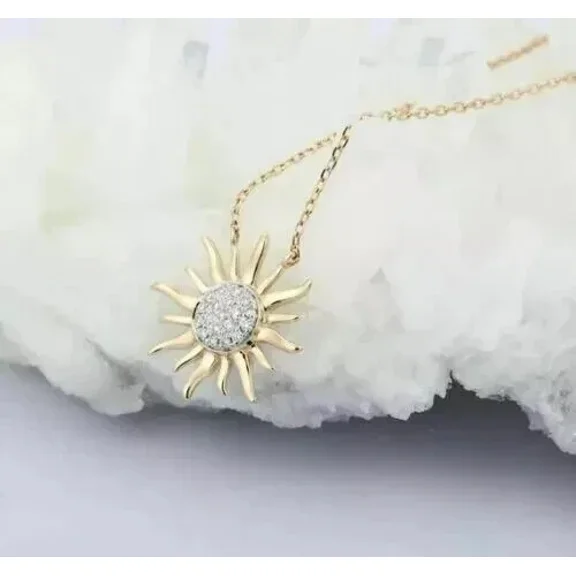 1Ct Round Cut Lab Created Diamond Sun Pendant in 14k Yellow Gold Plated