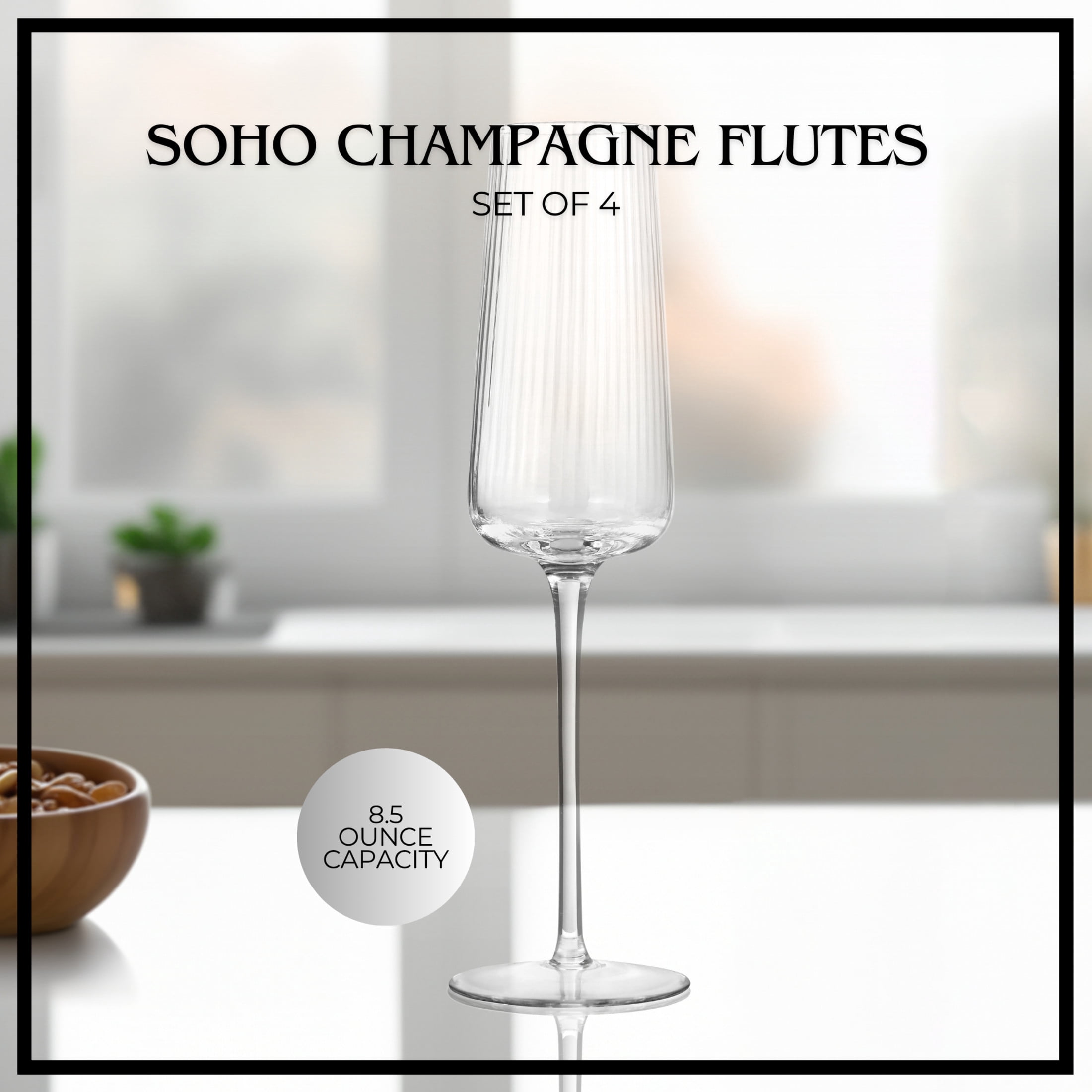 Artland Soho Optic 8.5 oz Champagne Flute, Set of 4 - Modern Stemmed Glasses - Ideal for Weddings, Parties, Mimosas, Prosecco, Sparkling Wine, Excellent Gift Idea, Dishwasher Safe (Clear)