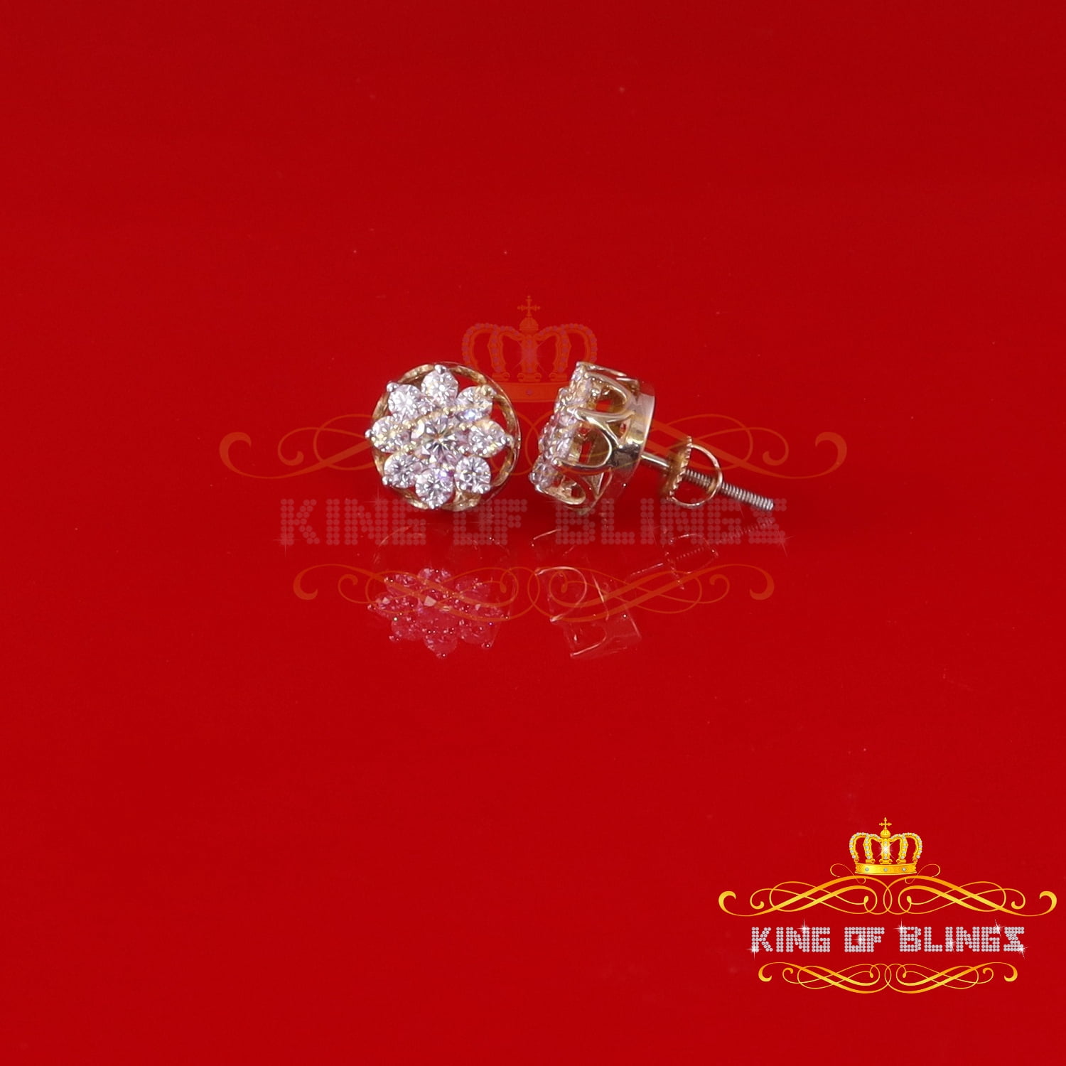 King of Bling's Men's/Womens 925 Silver Yellow 1.00ct VVS 'D' Moissanite Round Stud Earrings