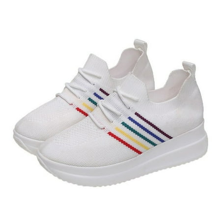 

Fly Weave Single Shoe One Foot Pedal Net Upper Shoe Light And Comfortable Thick Sole Ladies Sports Non-slip Sole 35 White