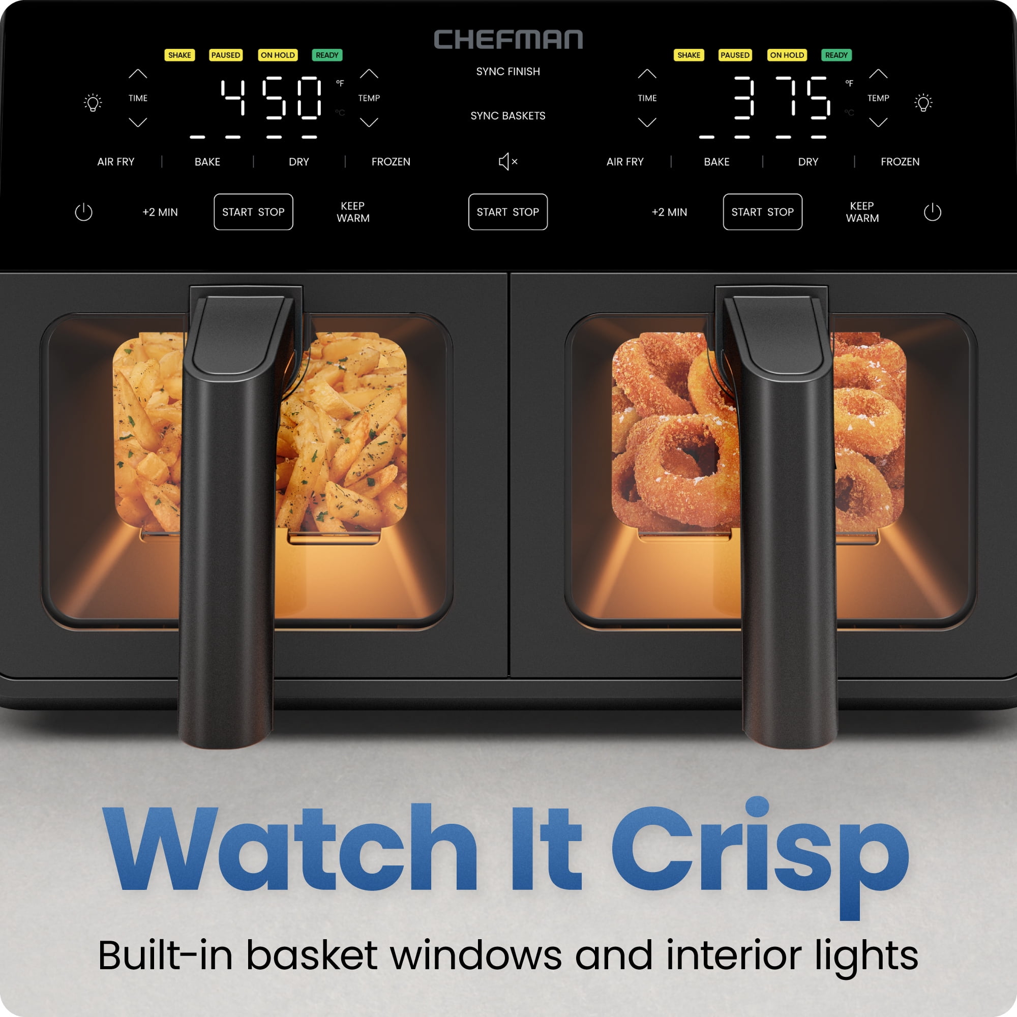 Chefman 9-Quart TurboFry Dual Basket Easy-View Air Fryer, 450°F Max Temp - Black