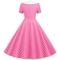 thumbnail image 4 of Bigersell Ruched Dresses for Women Fashion Womens A Line Flare Vintage Dress Bow Knot Prom Swing Short Sleeve Polka Dot Printed Party Dress Spring Dresses Regular Bodycon Dresses, Style 23420, Pink S, 4 of 5