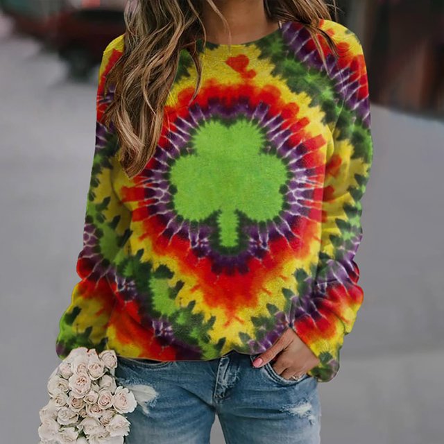 Qiopertar Mode Femmes T-Shirt Imprimé Col Rond Manches Longues Chandail en Molleton Blouse Hauts Offres de la Semaine Liquidation à Moins de 5$ jusqu'à 90 % de Réduction