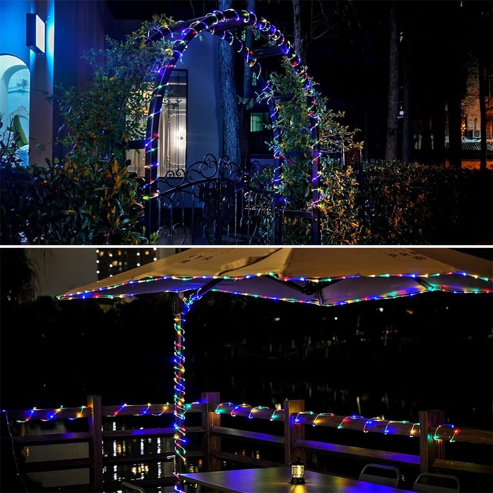 NOGIS Solar Rope Lights, 72 feet 200 LED 8 Modes Solar Rope String Lights Outdoor Fairy Lights Rope Waterproof Tube Lights with Solar Panel for Home Decoration Garden Parties (Multicolor）