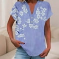 thumbnail image 2 of Cilsoka Womens V Neck Shirts Short Sleeve Henley Tops Button Floral Print T Shirts Work Tops Casual Tunic Tops Summer Fashion Clothing, 2 of 5