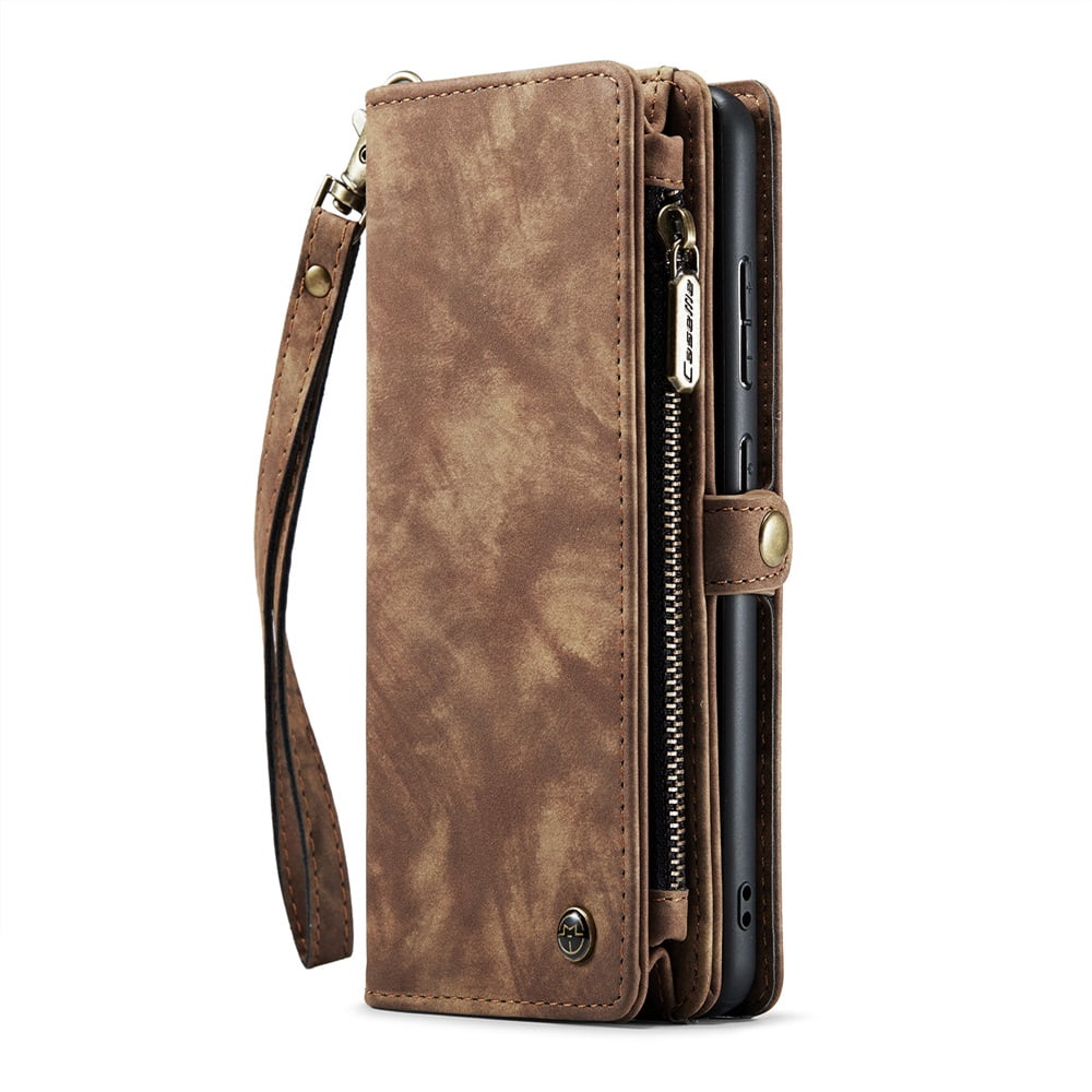 CaseMe Leather Case for Samsung Galaxy S20 Plus 5G,2 in 1 Detachable Wallet Case with 8-Card Holder Zipper Bills Slot,Magnetic Shockproof Flip Leather Cover Zipper Pocket Phone Cases,Brown