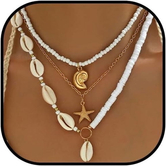 Puka Shell Necklace Starfish Necklace Seashell Choker Necklaces for Women Beach Vacation Essentials Summer Outfits for Women Boho Western Beach Surfer Jewelry