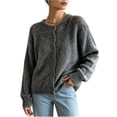 thumbnail image 2 of Women's Fuzzy Knit Cardigan Sweater Long Sleeve Button Down Coats Fall Winter Fashion Casual Comfy Outerwear Dark Gray L, 2 of 5