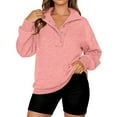 thumbnail image 5 of Stichou Oversized Sweatshirt for Women Stand Collar Long Sleeve Pullover Sweatshirts Button Henley Neck Pullover Tops Pink L, 5 of 7