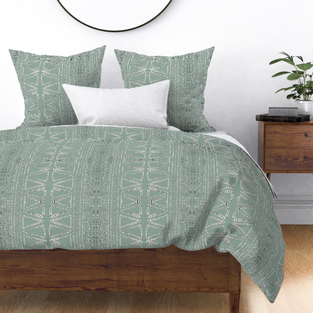 Sage Mudcloth Green Tribal African Abstract Sateen Duvet Cover By