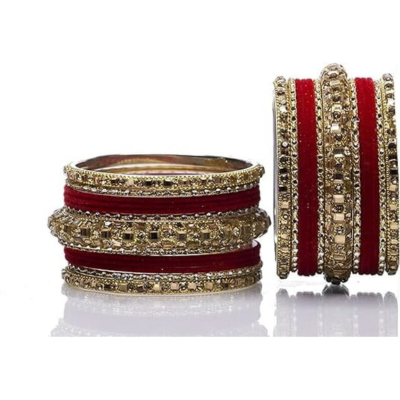 Indian Wedding Bangle Set – Traditional Bridal Bangles for Women | Lightweight Dark Red & Pink Jewelry | Bridesmaid Gift | Size 2.10
