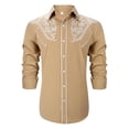 thumbnail image 5 of Men Shirts Western Cowboy Embroidered Long Sleeve Button Down Lapel Business Blouses Casual Slim Fit Mens Hawaiian Shirt Khaki XL, 5 of 5
