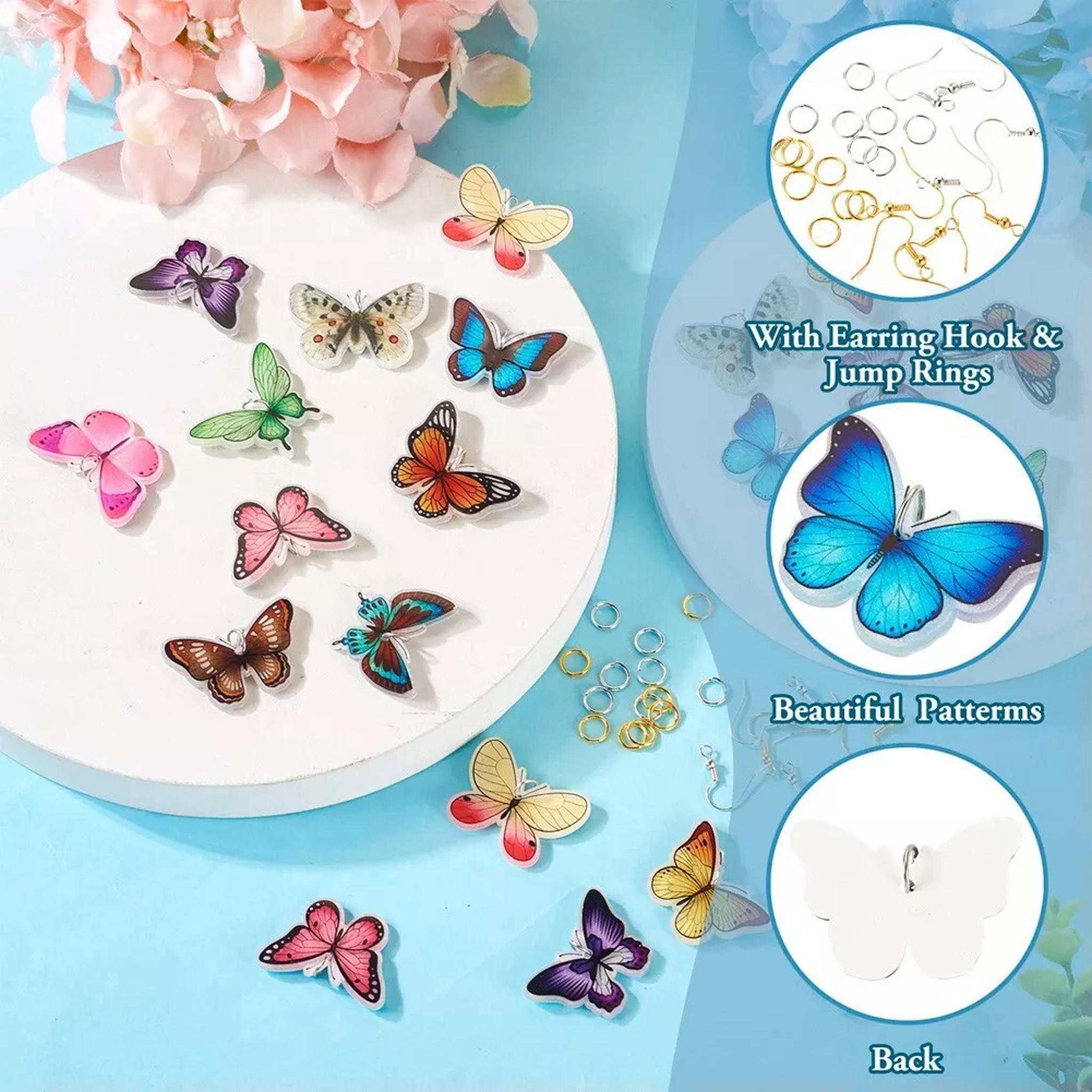 U8MO 24 Pairs Brass Earring Hook Acrylic Pendants DIY Butterfly Earring Making Kits