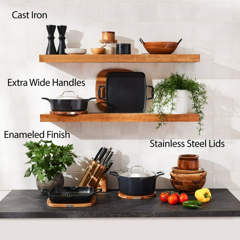 All-Clad Enameled Cast Iron, Dutch Oven with Lid and Acacia Wood