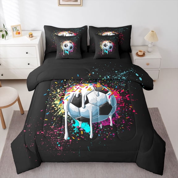 Feelyou Splatter Football Twin Bedding Sets 7-Piece, Cute Cartoon Bedding Comforter Set