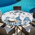 thumbnail image 6 of Blue Gnomes Christmas Round Tablecloth, Fitted Table Cover with Elastic for 45"-54" Round Tables, Xmas Ball Snowflake Gifts Botanical Wooden Table Cloth Outdoor Dinning Party Waterproof Tablecloths, 6 of 7