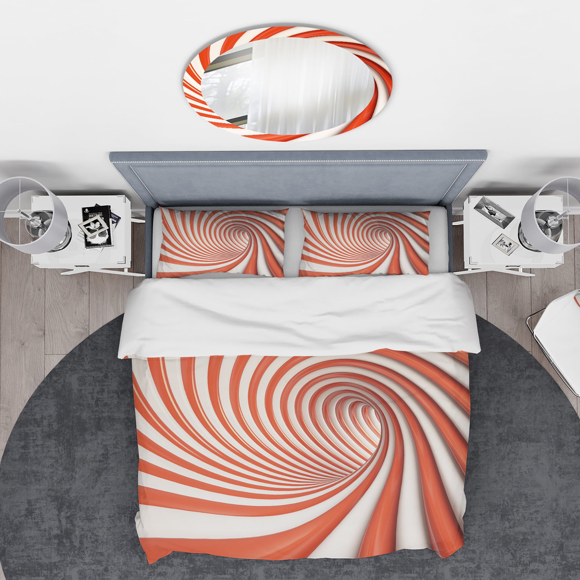 Designart 'Red and White Lined Spiral' Modern & Contemporary Duvet Cover Set