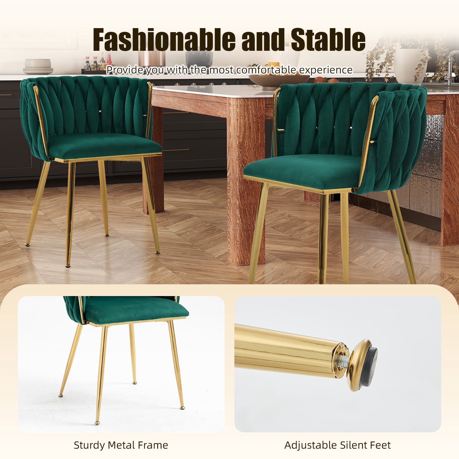 MOONMISS Dining Chairs Set of 4 with Metal Legs for Kitchen Dinning Room,Green