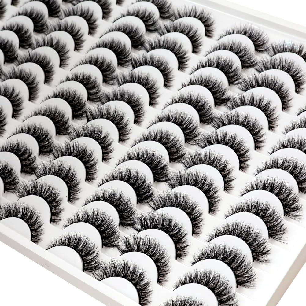 False Eyelashes 48 Pairs Faux Mink Lashes 14mm Wispy Lashes 3D Fluffy Cat Eye Lashes Pack Bulk Wholesale Strip Lashes